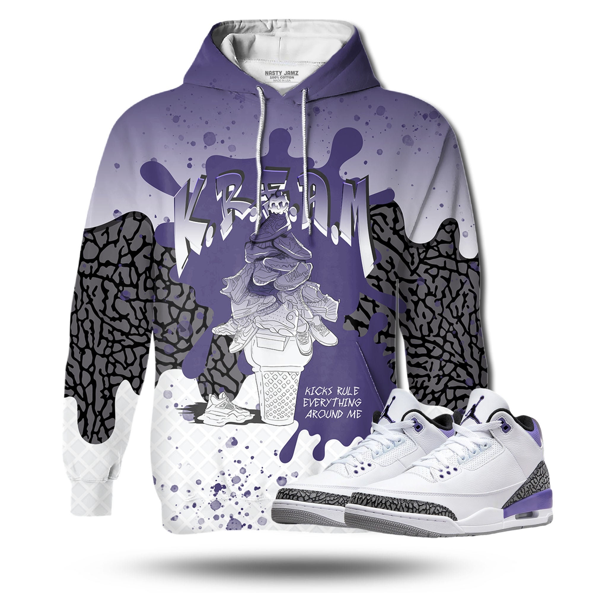 Discover KREAM 3D Waffle Cone Unisex matching Hoodie Jordan 3 Retro Dark Iris outfit match hoodie, oversized hoodie, sneaker match hoodie