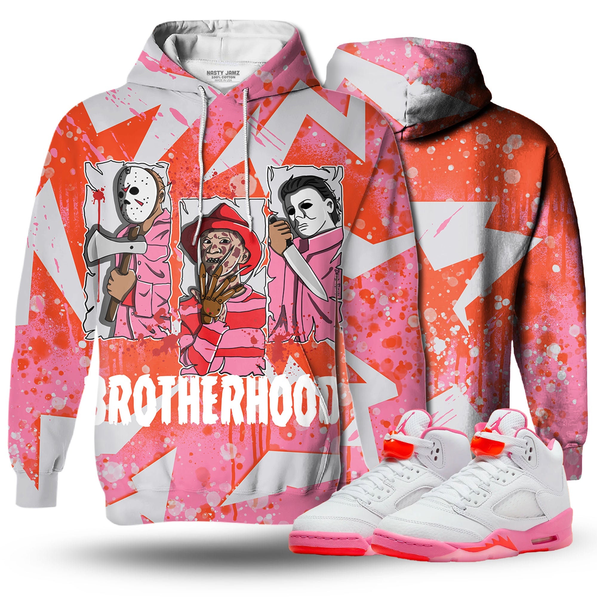 Discover Dark Brotherhood 3D Zigzag Paint Unisex matching Hoodie 3D Jordan 5 Retro  Pinksicle Safety Orange