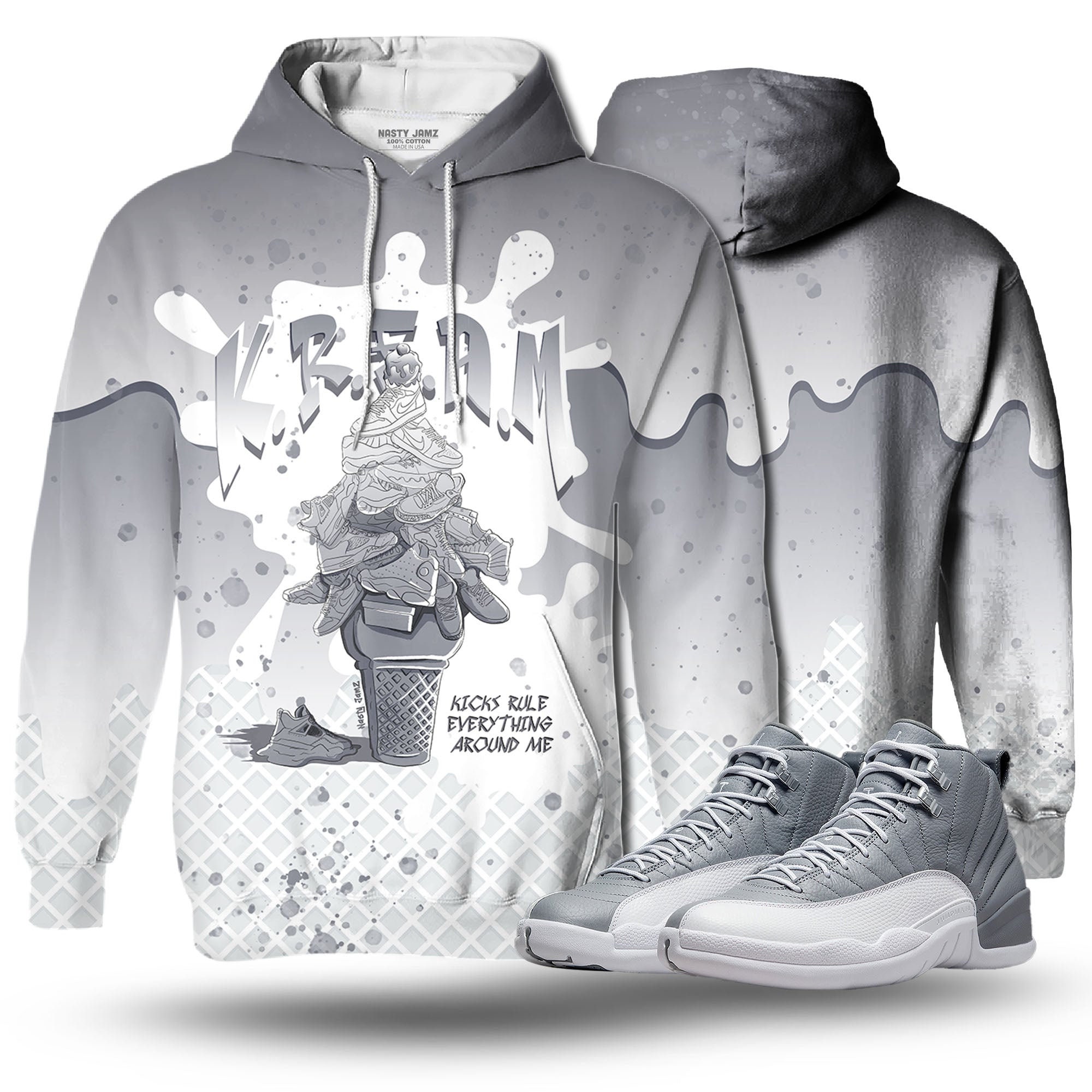 Discover KREAM 3D Waffle Cone Unisex matching Hoodie Jordan 12 Retro Stealth outfit match hoodie, oversized hoodie, sneaker match hoodie