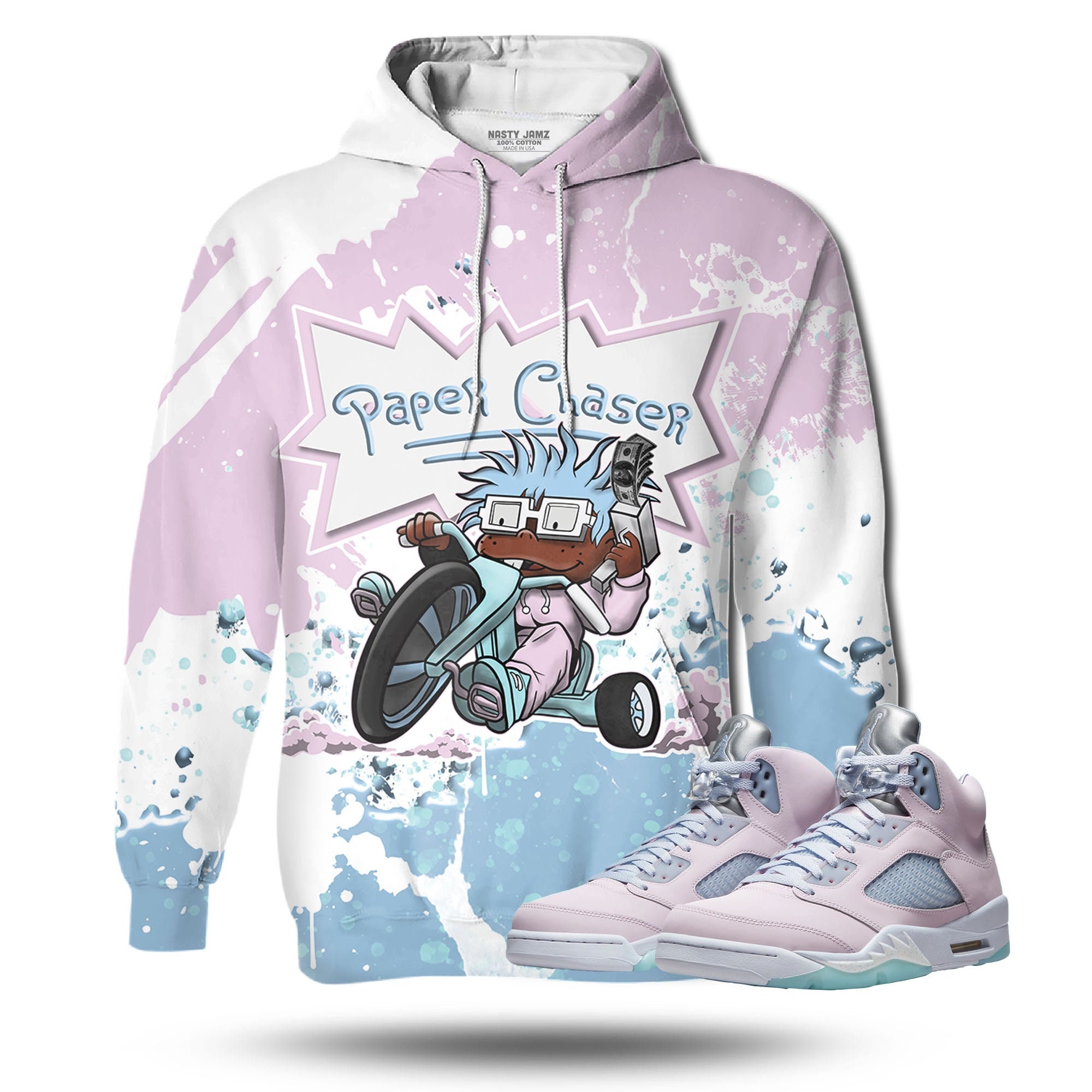 Discover Paper Chaser 3D Splash Unisex 3D match hoodie. Jordan 5 Retro Easter 2022 outfit match hoodie, oversized hoodie, sneaker match hoodie