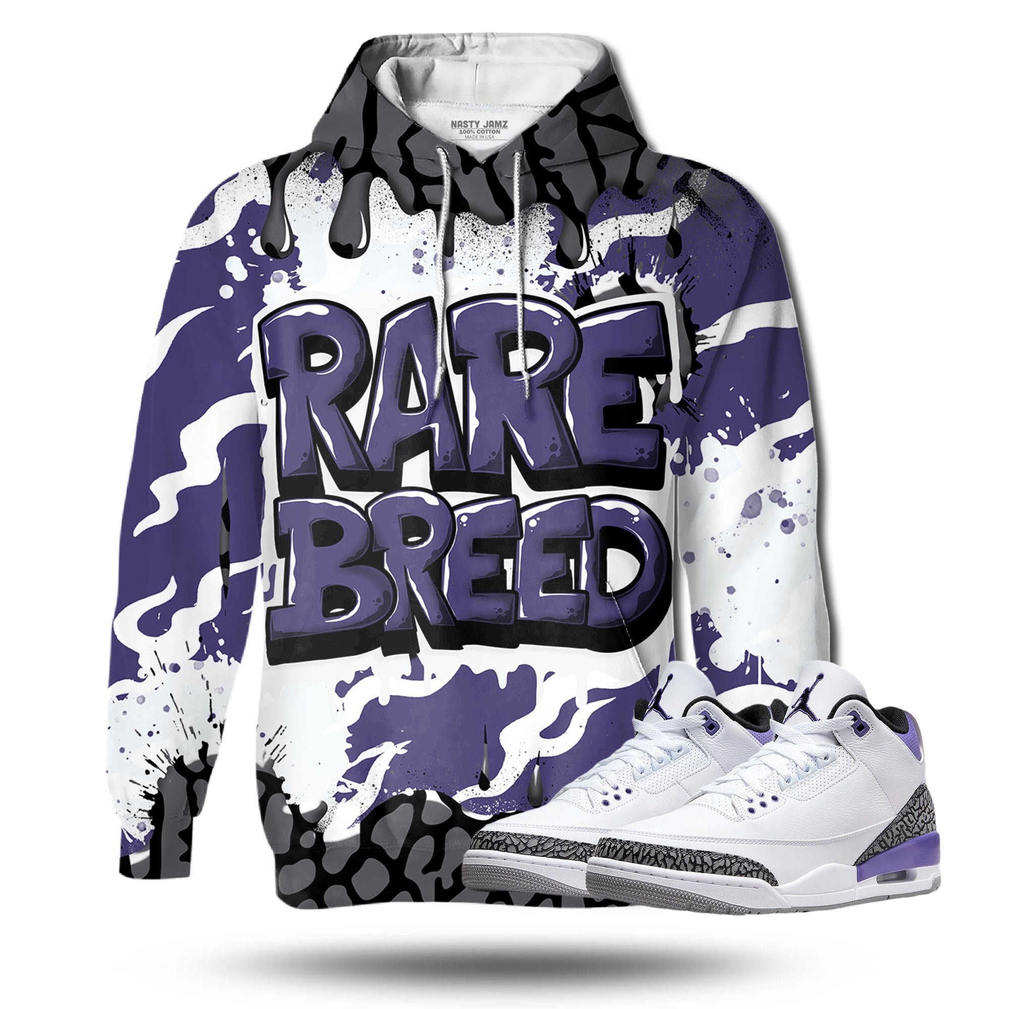 Discover Rare Breed 3D Drippin Unisex 3D match hoodie. Jordan 3 Retro Dark Iris outfit match hoodie, oversized hoodie, sneaker match hoodie