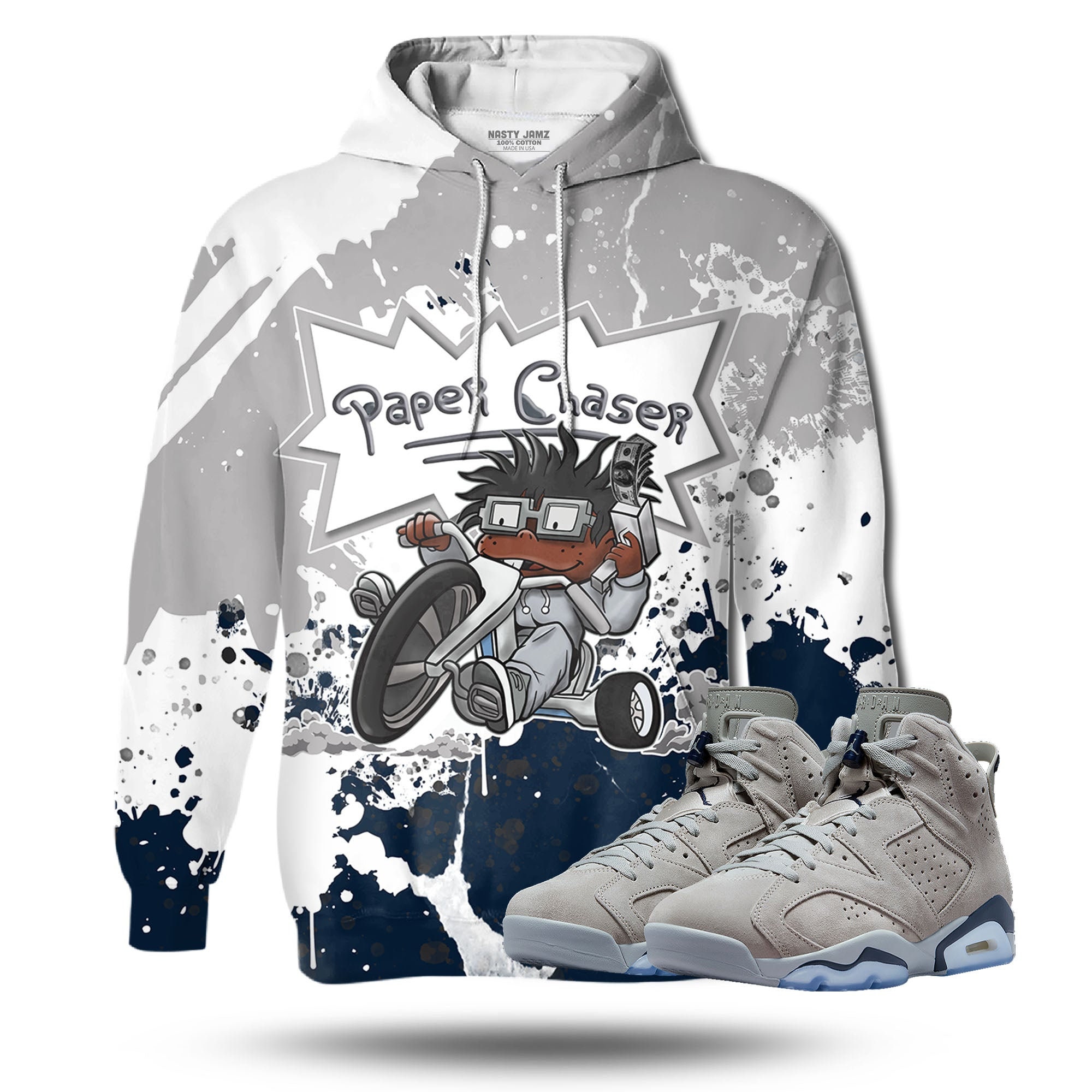 Discover Paper Chaser 3D Splash Unisex 3D match hoodie. Jordan 6 Retro Georgetown 2022 outfit match hoodie, oversized hoodie, sneaker match hoodie,