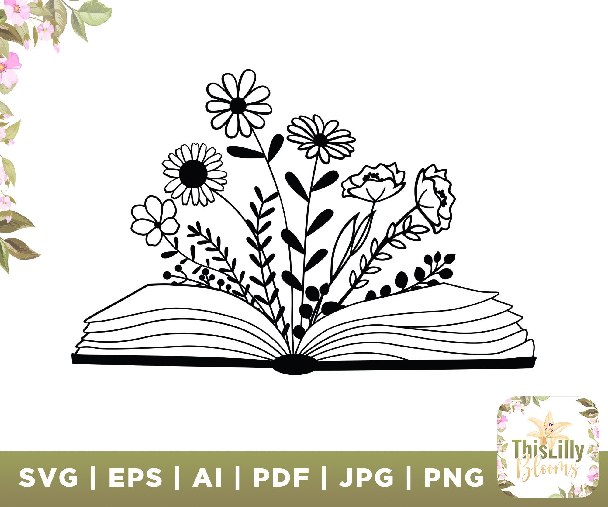 Book With Wildflowers Svg, Book Svg ubicaciondepersonas.cdmx.gob.mx