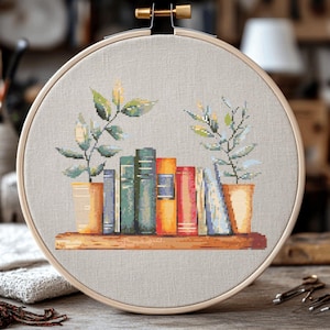 Bookshelf Cross Stitch Pattern, Books Cross Stitch Hand Embroidery, Cross Stitch PDF Of Book Case, Cross Stitch Pattern PDF, Hand Made