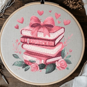 Book Stack Cross Stitch Pattern, Bookish Embroidery (PDF Pattern), Book Lover Gift, Home Decor