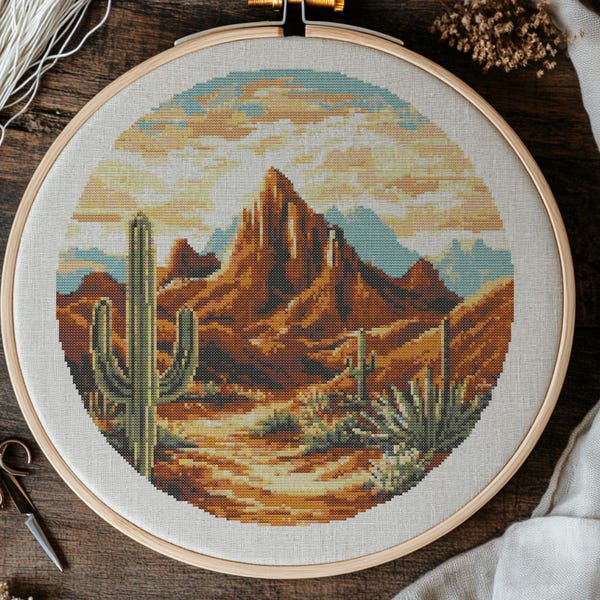 Desert Landscape v2 Cross Stitch Pattern, Nature Embroidery (PDF Pattern)