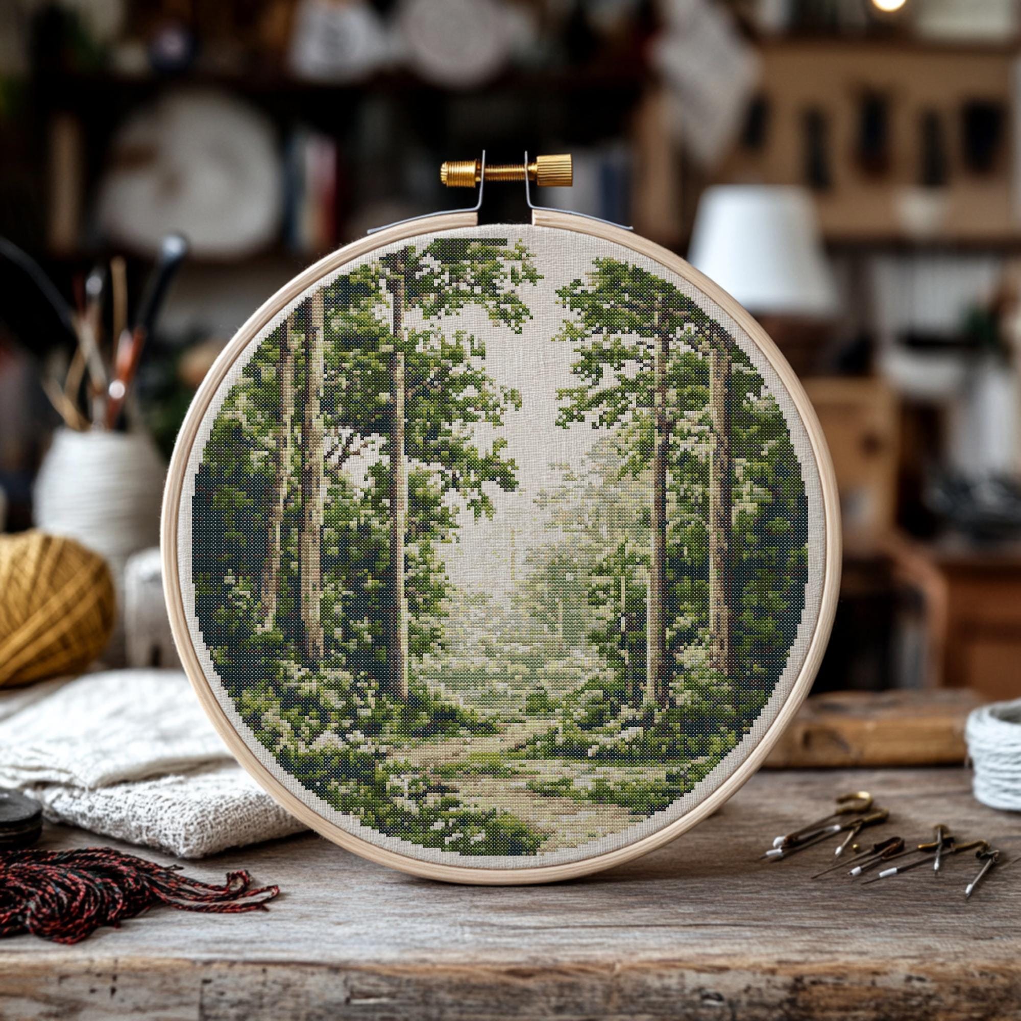 Forest Landscape Cross Stitch Pattern, Woodland Embroidery (PDF Pattern ...