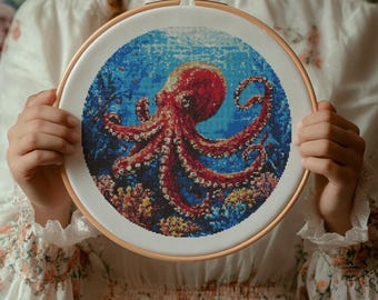 Octopus Cross Stitch Pattern, Octopus Cross Stitch PDF, Cross Stitch Animal, Punto De Cruz, Point De Croix, Cross Stitch Template