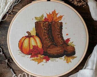 Herbst Kürbis Kreuzstichmuster, Herbst Kreuzstich Handstickerei, Kreuzstich PDF Der Herbst, Kreuzstich PDF