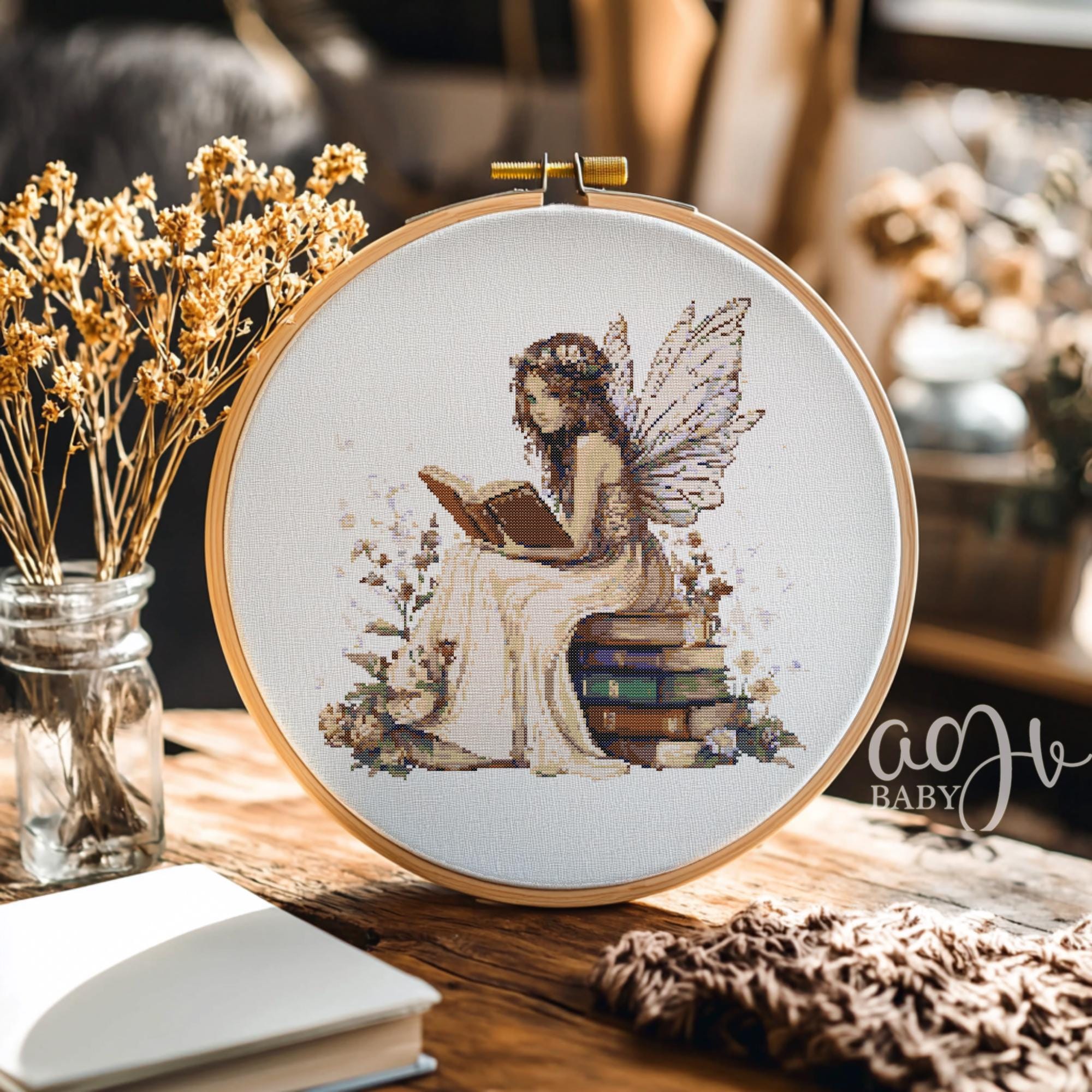 Fairy Reading Book Cross Stitch Pattern, Fantasy Hand Embroidery (PDF ...