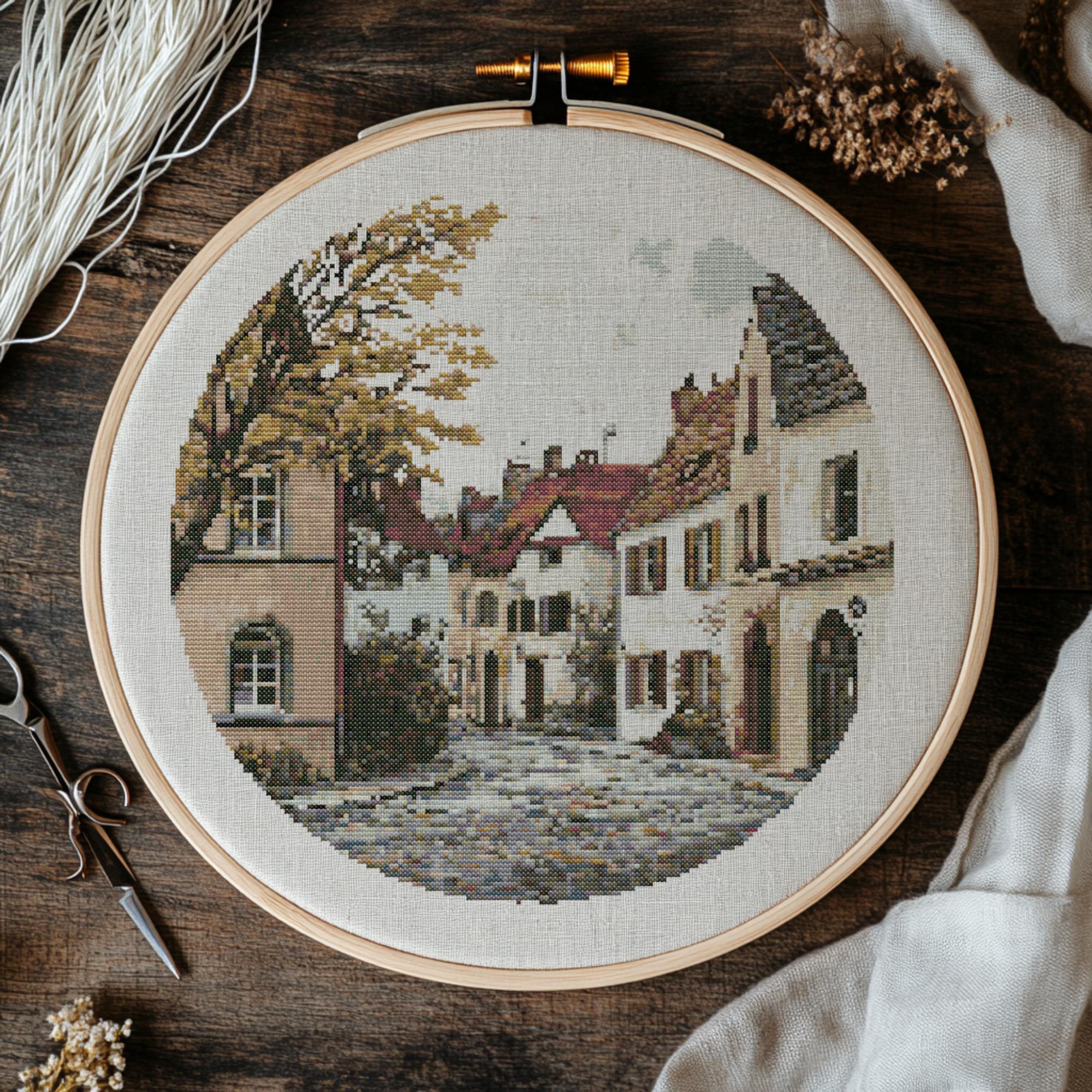 City Street V2 Cross Stitch Pattern, European Town Scene (PDF Pattern ...