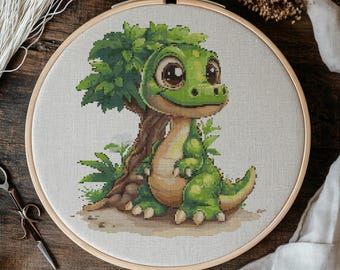 Cute Dino Cross Stitch Pattern, Dinosaur Cross Stitch Hand Embroidery, Cross Stitch PDF Of Cute Jurassic Park, Cross Stitch Pattern PDF