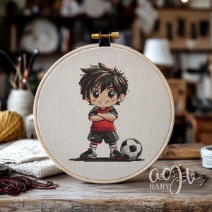 Cross Stitch Soccer Boy, Soccer Cross Stitch Pattern, Foot Ball Cross Stitch PDF, Punto De Cruz, X-Stitch Kit, Cross Stitch Template PDF