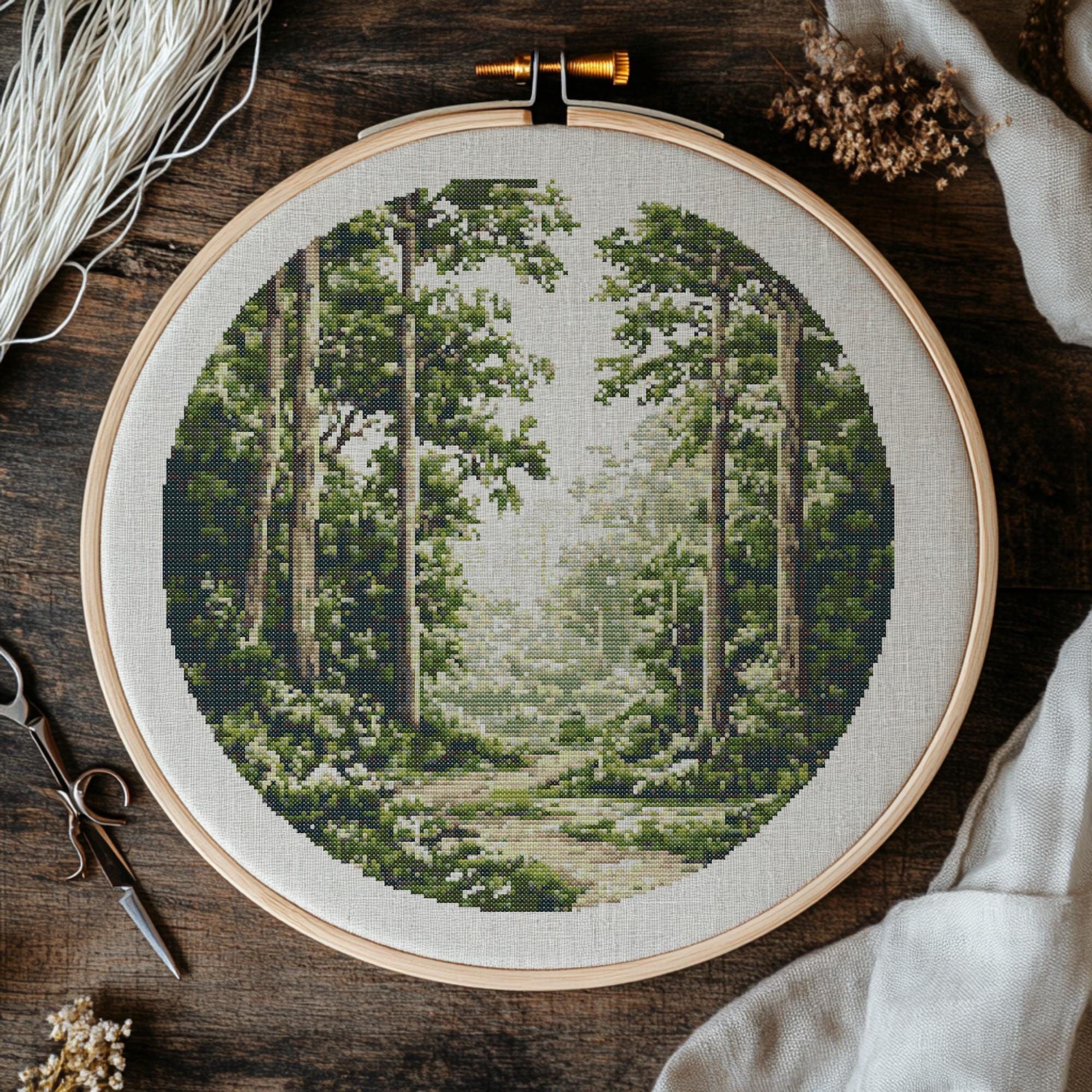 Forest Landscape Cross Stitch Pattern, Woodland Embroidery (PDF Pattern ...