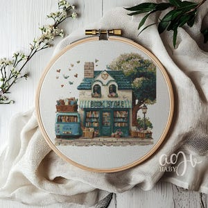 Cross Stitch Book Store, Book Shop Cross Stitch Pattern, Library Cross Stitch PDF, Punto De Cruz, X-Stitch Kit, Cross Stitch Template PDF