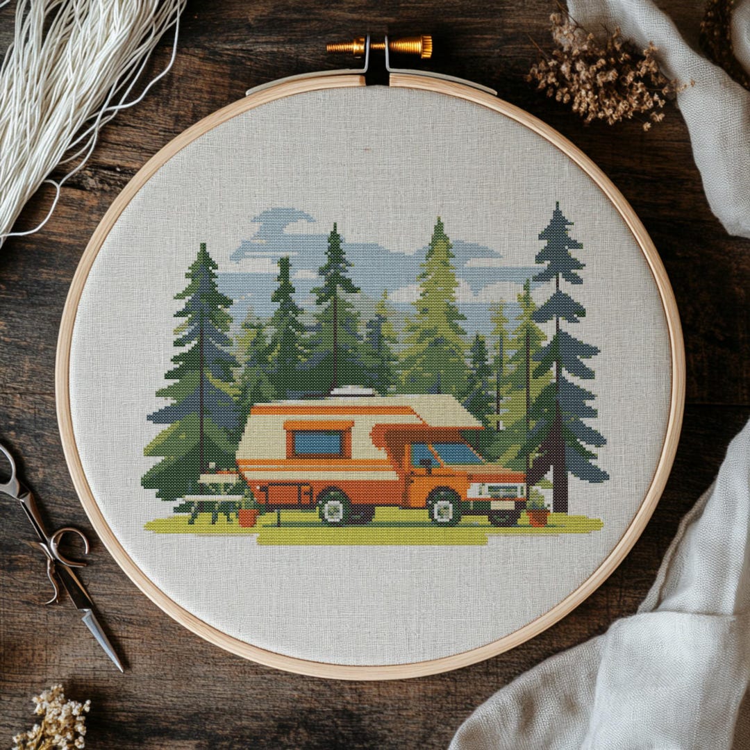 Crosstitch Rv Pattern Camping Car Cross Stitch Pattern, Camping Cross Stitch Hand Embroidery ...