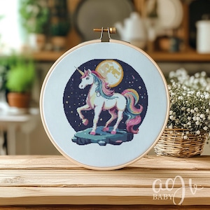 Unicorn And Moon Cross Stitch Pattern, Unicorn Cross Stitch PDF, Cross Stitch Fantasy, Punto De Cruz, Cross Stitch Kit, Cross Stitch PDF