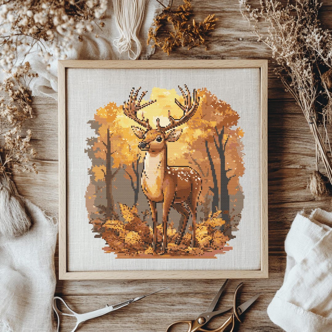 Deer in Autumn Forest Cross Stitch Pattern (PDF), Point De Croix, Home ...
