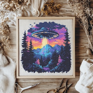UFO Cross Stitch Pattern,  Space Cross Stitch PDF, Cross Stitch Alien, Punto De Cruz, Point De Croix, Cross Stitch Template