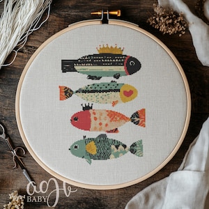 Cross Stitch Fish, Sea Animal Cross Stitch Pattern, Fish Art Cross Stitch PDF, Punto De Cruz, X-Stitch Kit, Cross Stitch Template PDF
