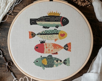 クロスステッチの図案、魚、海、オーシャン、かわいい魚、クロス