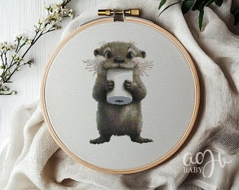 Nutria linda en punto de cruz, patrón de nutria en punto de cruz, punto de cruz de animales (PDF), punto de cruz, kit de punto X, plantilla de punto de cruz (PDF)