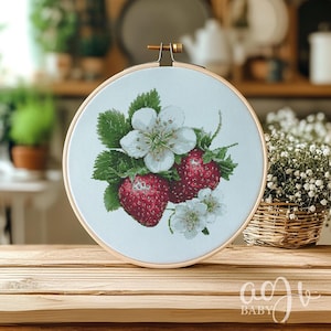 Strawberry Cross Stitch Pattern, Strawberry With Flowers Cross Stitch PDF, Cross Stitch Strawberry, Punto De Cruz, Cross Stitch Kit Template