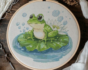 Frog Cross Stitch Pattern, Frog Cross Stitch PDF, Cross Stitch Animal, Punto De Cruz, Point De Croix, Cross Stitch Template