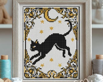 Black Cat Cross Stitch Pattern, Cat Cross Stitch Hand Embroidery, Cross Stitch Black Cat, Cross Stitch PDF, Home Decor