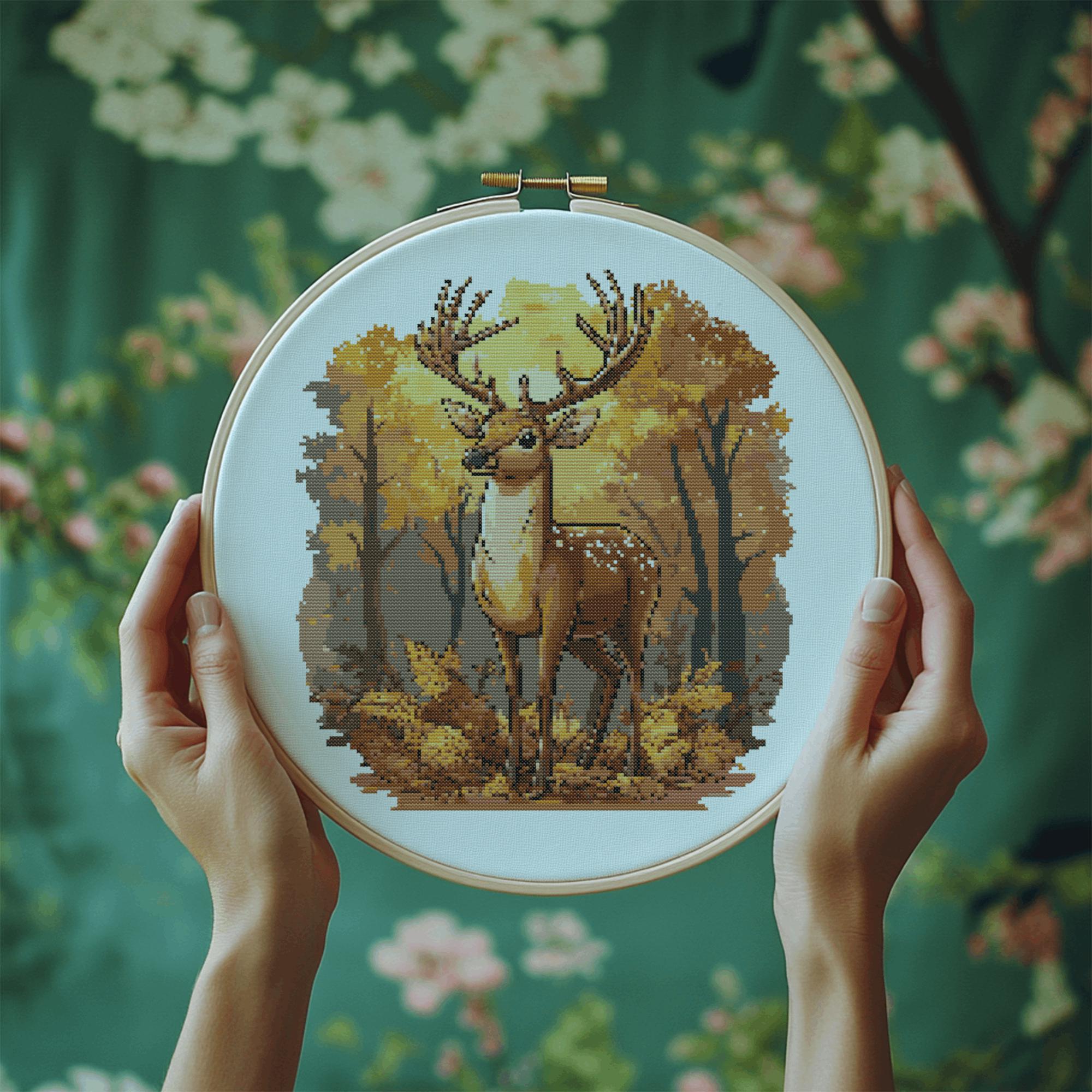 Deer in Autumn Forest Cross Stitch Pattern (PDF), Point De Croix, Home ...