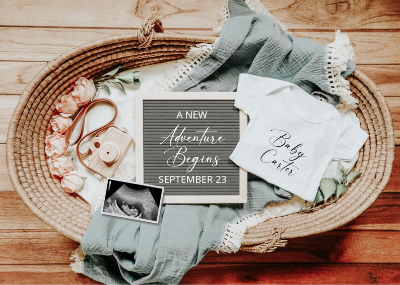 Digital Pregnancy Announcement Gender Neutral digital Pregnancy Reveal A new adventure, announcement download for social media, boho image 1