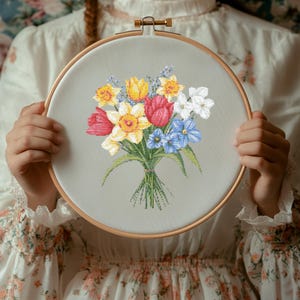 Boeket bloemen Kruissteekpatroon, bloemen kruissteek pdf, kruissteek bloemen, Punto de Cruz, Point de Croix, kruissteeksjabloon