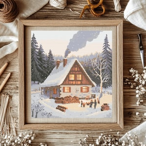 Winter House Cross Stitch Pattern, Snow Cross Stitch PDF, Cross Stitch Winter Season, Punto De Cruz, Point De Croix, Cross Stitch Template