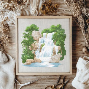 Waterfall Cross Stitch Pattern,  Waterfall Cross Stitch PDF, Cross Stitch Landscape, Punto De Cruz, Point De Croix, Cross Stitch Template