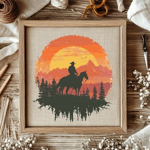 Cowboy Cross Stitch Pattern, Cowboy Cross Stitch PDF, Cross Stitch Western Life, Punto De Cruz, Point De Croix, Cross Stitch Template