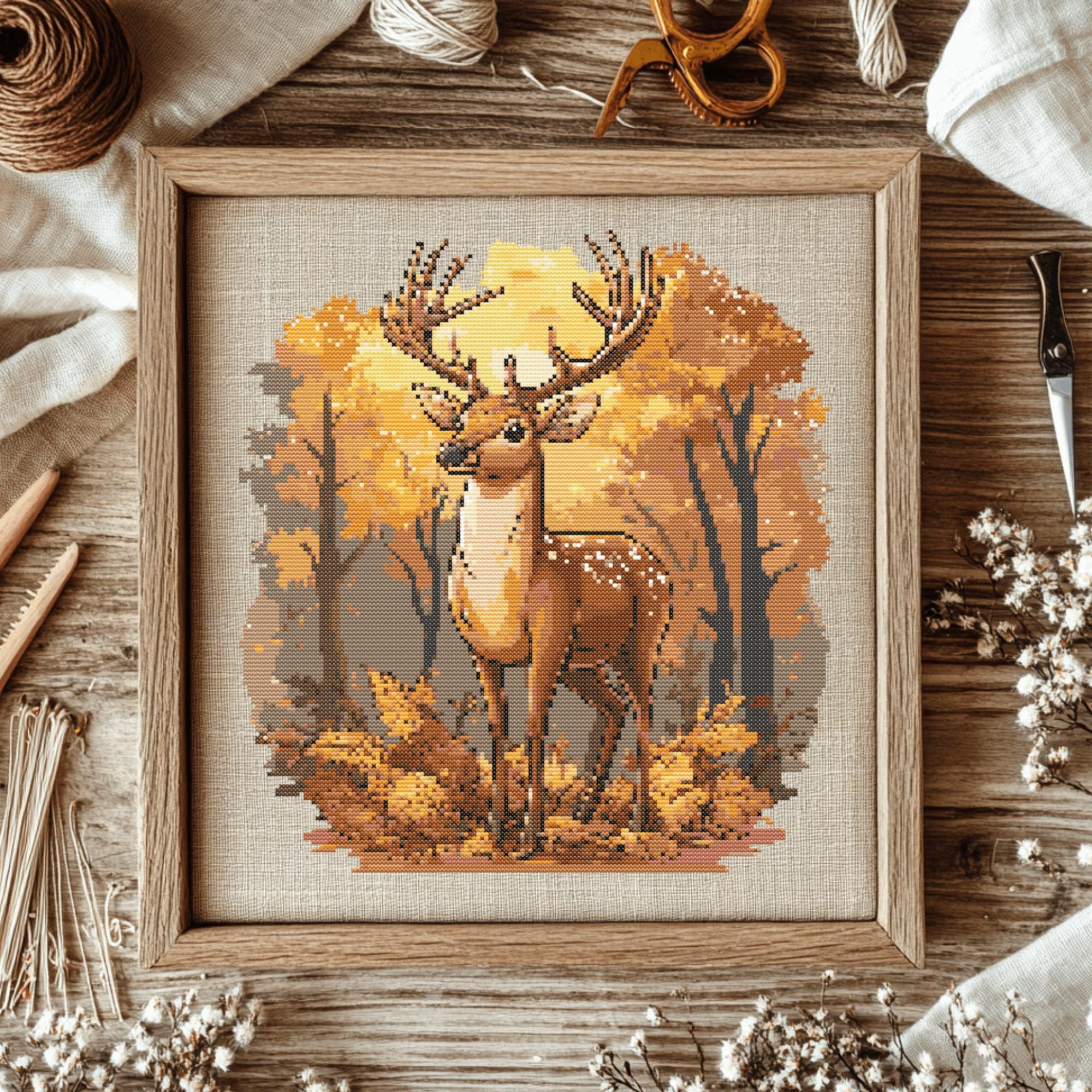 Deer in Autumn Forest Cross Stitch Pattern (PDF), Point De Croix, Home ...