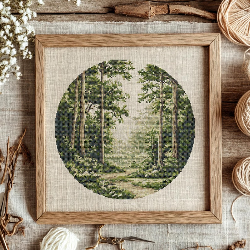 Forest Landscape Cross Stitch Pattern, Woodland Embroidery (PDF Pattern ...