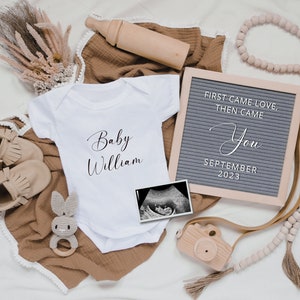 Digital Pregnancy Announcement, Gender Neutral, digital Pregnancy Reveal, First came love, announcement download for social media, boho