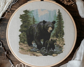 Cross Stitch Realistic Bear, Bear Cross Stitch Pattern, Animal Cross Stitch PDF, Punto De Cruz, X-Stitch Kit, Cross Stitch Template PDF