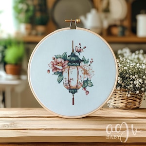 Lantern Cross Stitch Pattern, Flower Lantern Cross Stitch PDF, Cross Stitch Lantern, Punto De Cruz, Cross Stitch Kit, Cross Stitch Template