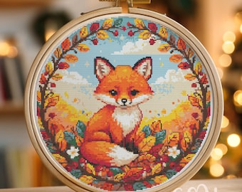 Patrón de punto de cruz de zorro otoñal, bordado a mano de zorro otoñal, punto de cruz de otoño, PDF de punto de cruz, decoración del hogar, regalo de otoño