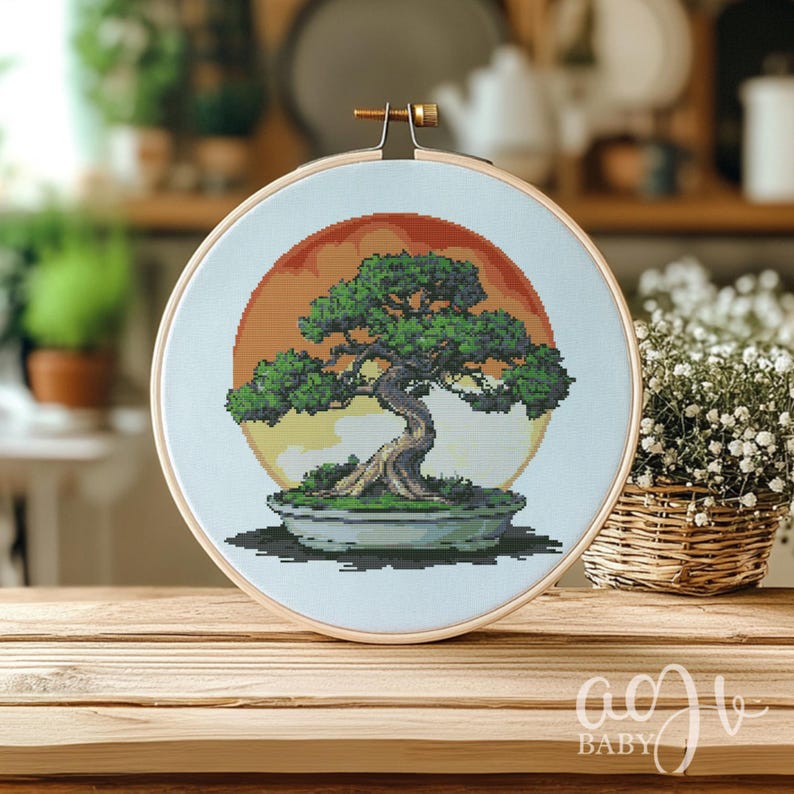 Bonsai Cross Stitch Pattern, Bonsai Tree Cross Stitch Hand Embroidery ...