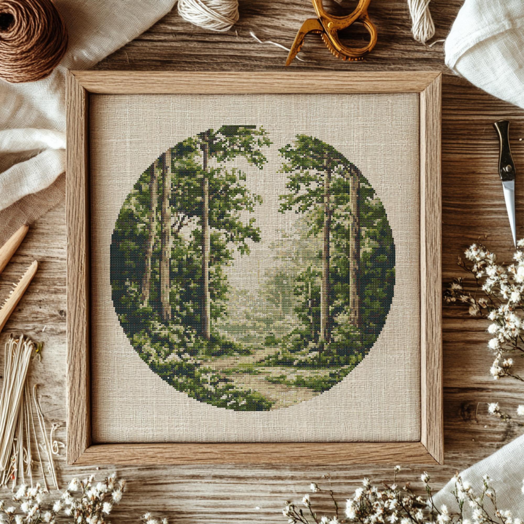Forest Landscape Cross Stitch Pattern, Woodland Embroidery (PDF Pattern ...