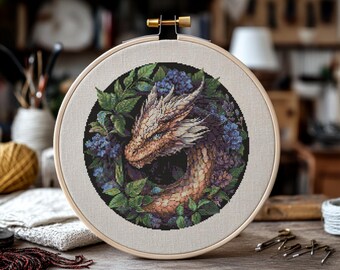 Blumen Drachen Kreuzstich Muster, Drachen Kreuzstich PDF, Home Decor