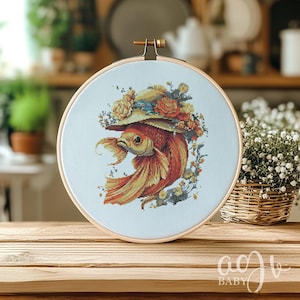 Fish Wearing Hat Cross Stitch Pattern, Fish Cross Stitch PDF, Cross Stitch Fantasy Fish, Punto De Cruz, Cross Stitch Kit, Cross Stitch PDF