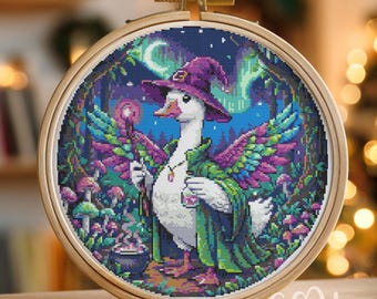 Witch Goose Halloween Cross Stitch Pattern, Home Decor (PDF)