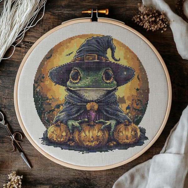 Halloween Frosch Kreuzstichmuster, Frogfolk PDF (Digitaler Download)