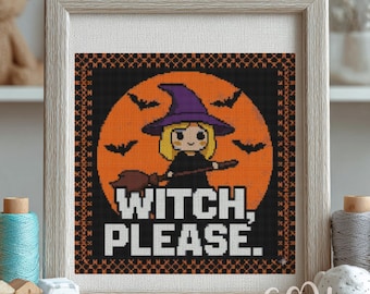 Cute Witch Cross Stitch Pattern, Cute Witch Cross Stitch Hand Embroidery, Cross Stitch Witch, Cross Stitch PDF, Home Decor