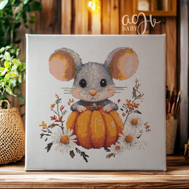 Cross Stitch Mouse Animal, Tree Autumn Mouse Cross Stitch Pattern ...