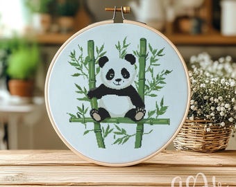 Cross Stitch Panda, Cute Panda Cross Stitch Pattern, Animal Cross Stitch PDF, Punto De Cruz, X-Stitch Kit, Cross Stitch Template PDF